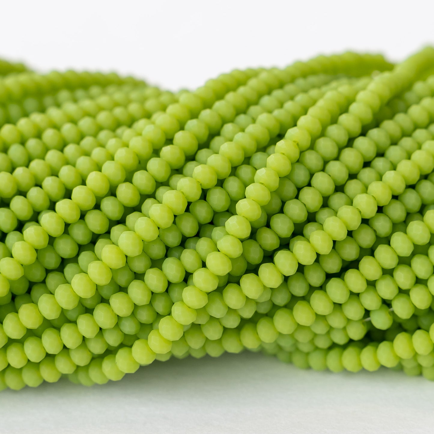 3x2mm Faceted Glass Rondelle Beads - Matte Lime Green - 16 Inches