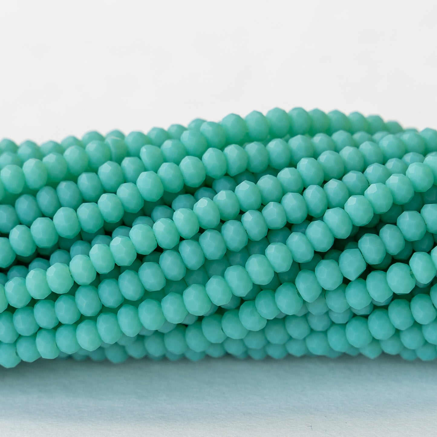 3x2mm Faceted Glass Rondelle Beads - Light Turquoise Green Matte - 16 Inches