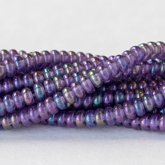 3mm Rondelle Beads - Tanzanite Purple AB Luster - 100 Beads