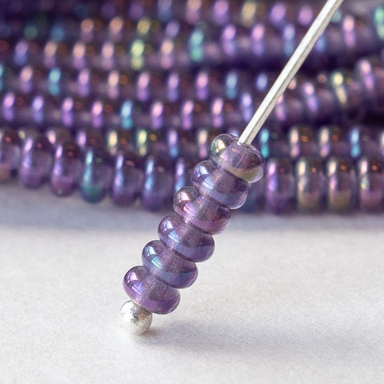 3mm Rondelle Beads - Tanzanite Purple AB Luster - 100 Beads