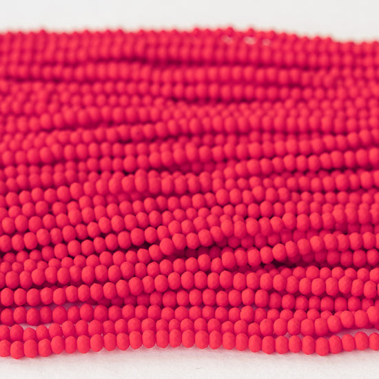 3x2mm Faceted Glass Rondelles - Red Matte ~ 200 Beads - 16 inches