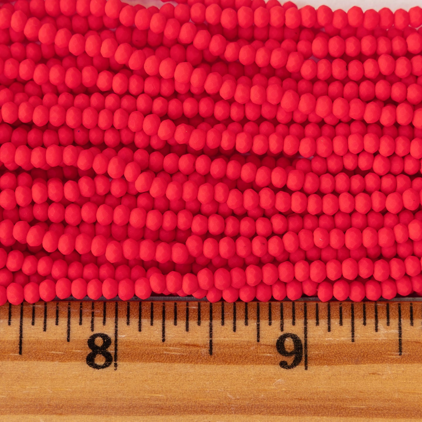 3x2mm Faceted Glass Rondelles - Red Matte ~ 200 Beads - 16 inches