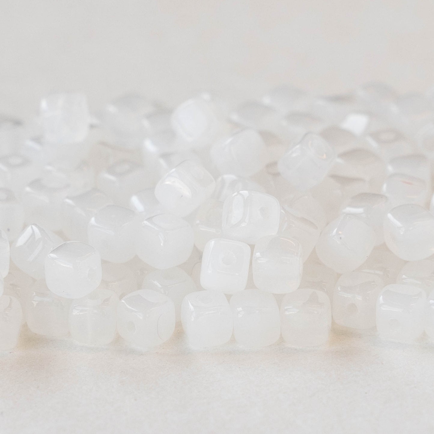 3.5mm Glass Cube Beads - Pearly Opaline - 100 beads