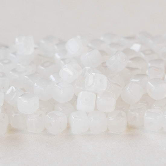 3.5mm Glass Cube Beads - Pearly Opaline - 100 beads