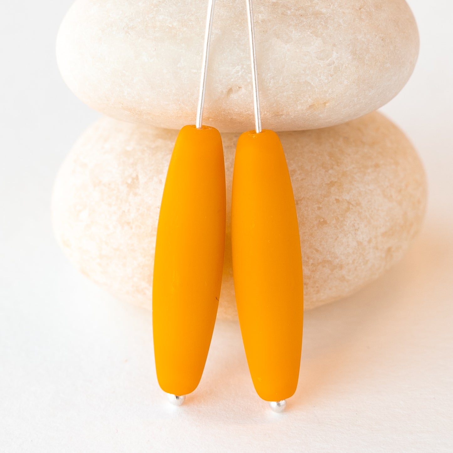 8x30mm Glass Tapered Tube Beads - Opaque Yellow Orange - 14 Beads