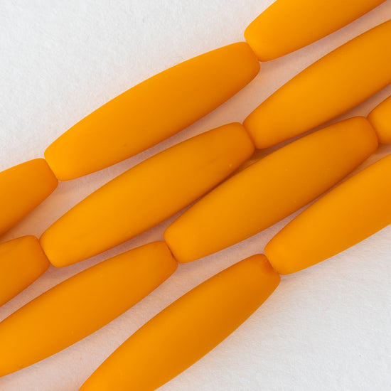8x30mm Glass Tapered Tube Beads - Opaque Yellow Orange - 14 Beads