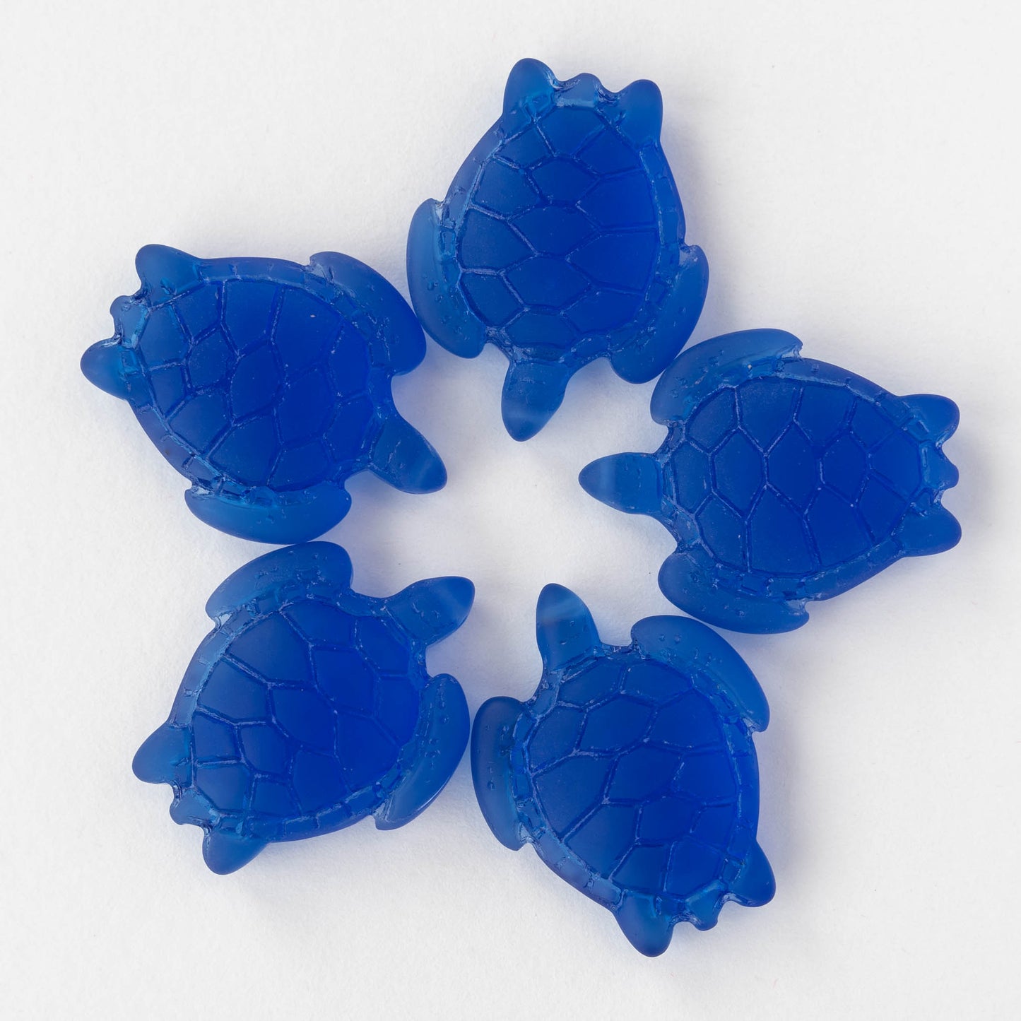 Large Frosted Glass Turtle Pendants - Cobalt Blue - 2 Beads