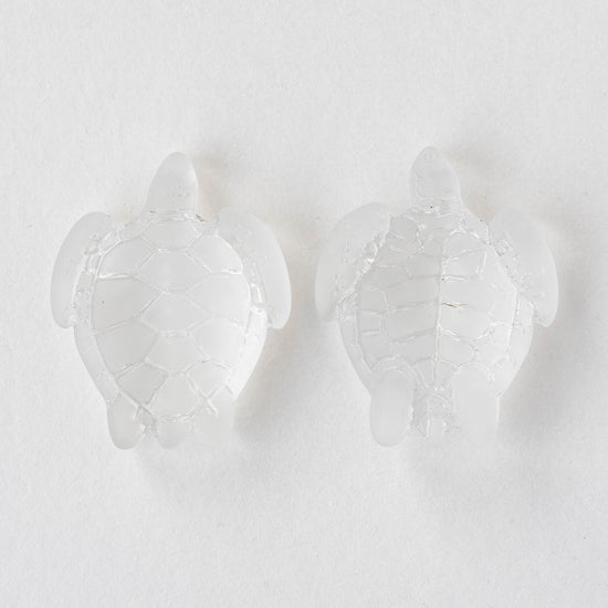 Large Frosted Glass Turtle Pendants - Crystal Matte - 2 Beads