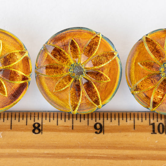 31mm Glass Flower Buttons - Orange  - 1 Button