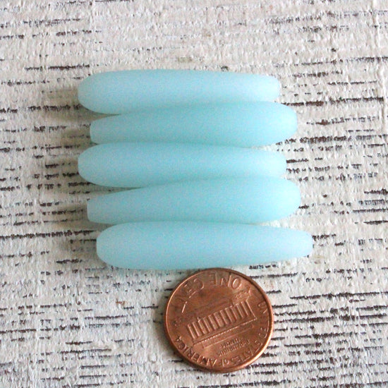 8x38mm Frosted Glass Long Drill Drops - Opaque Aqua - 10 Beads