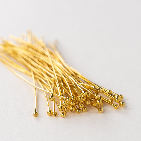 21g Gold Plated Balled Headpins - 3 inch - 50 or 200 pieces