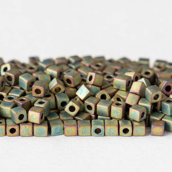 3mm Miyuki Cube Beads - Matte Khaki Iris - 10 or 30 grams