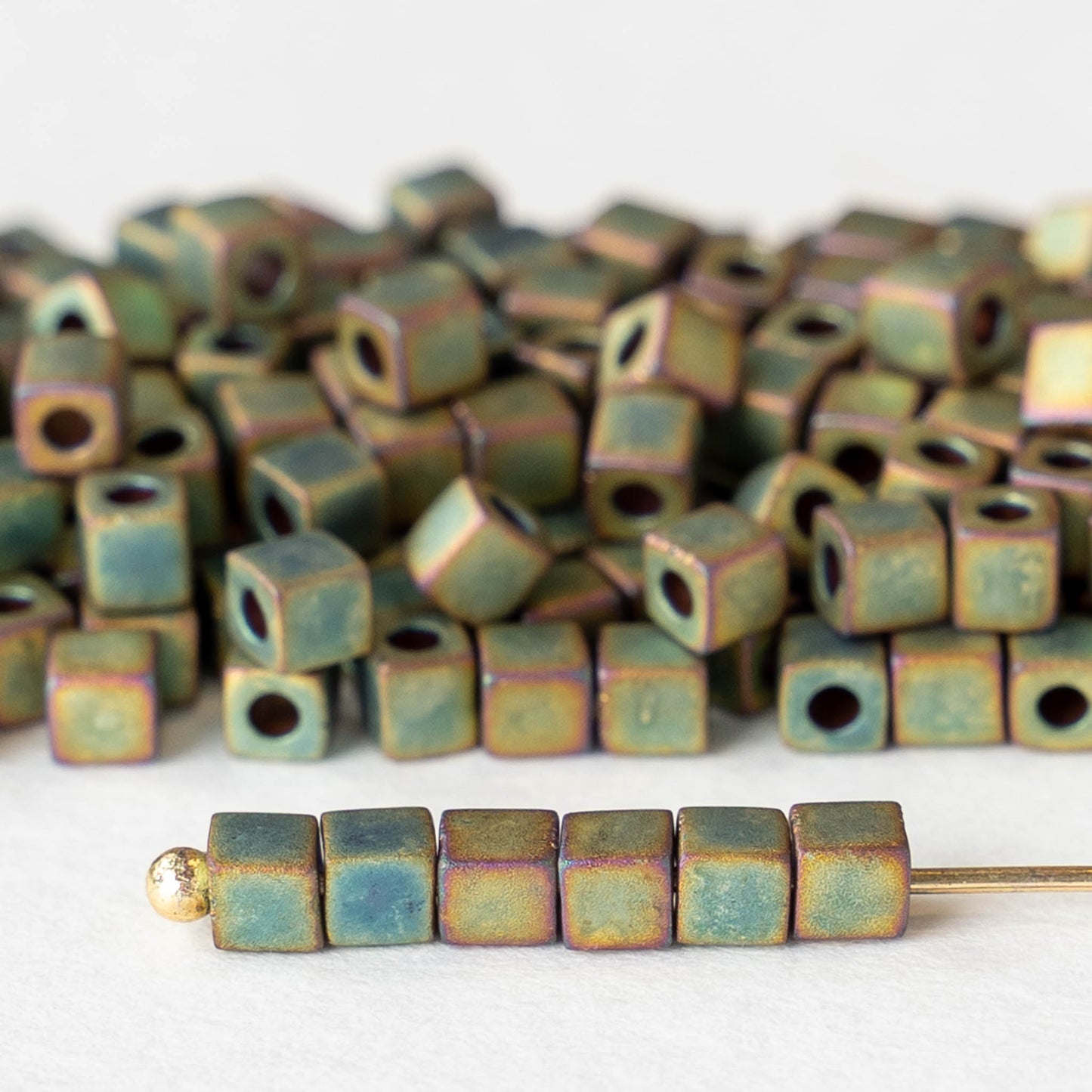 3mm Miyuki Cube Beads - Matte Khaki Iris - 10 or 30 grams