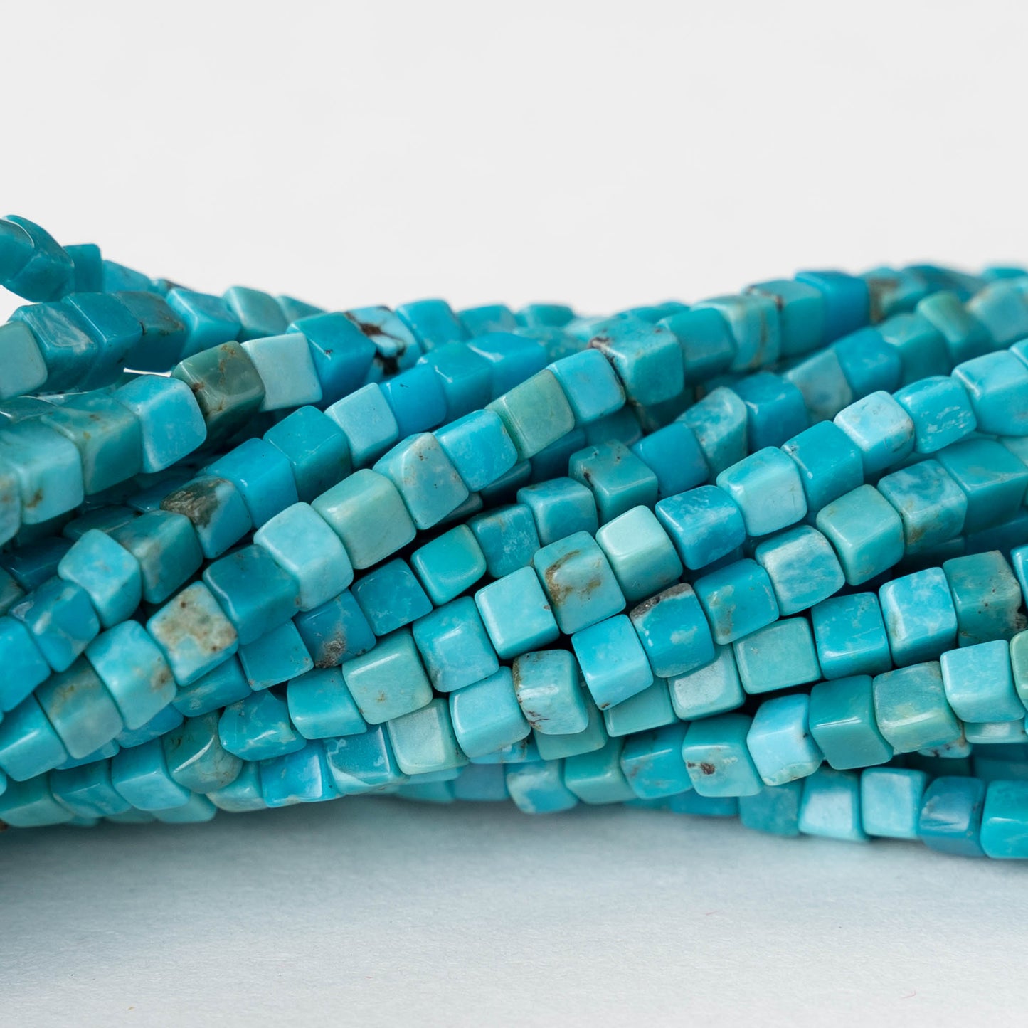 3mm Cube Beads - Turquoise - 16 inches