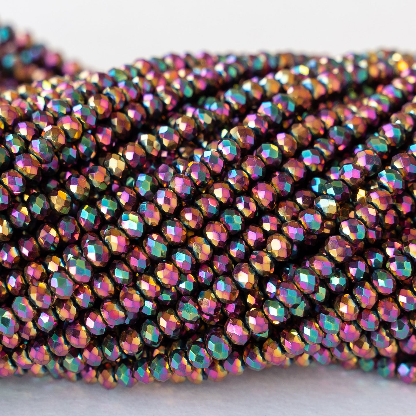 3mm Faceted Crystal Glass Rondelles - Gold Rainbow Iris - 16 inches
