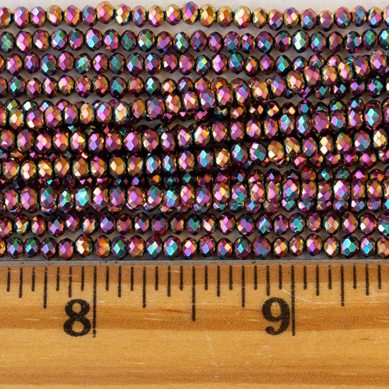 3mm Faceted Crystal Glass Rondelles - Gold Rainbow Iris - 16 inches