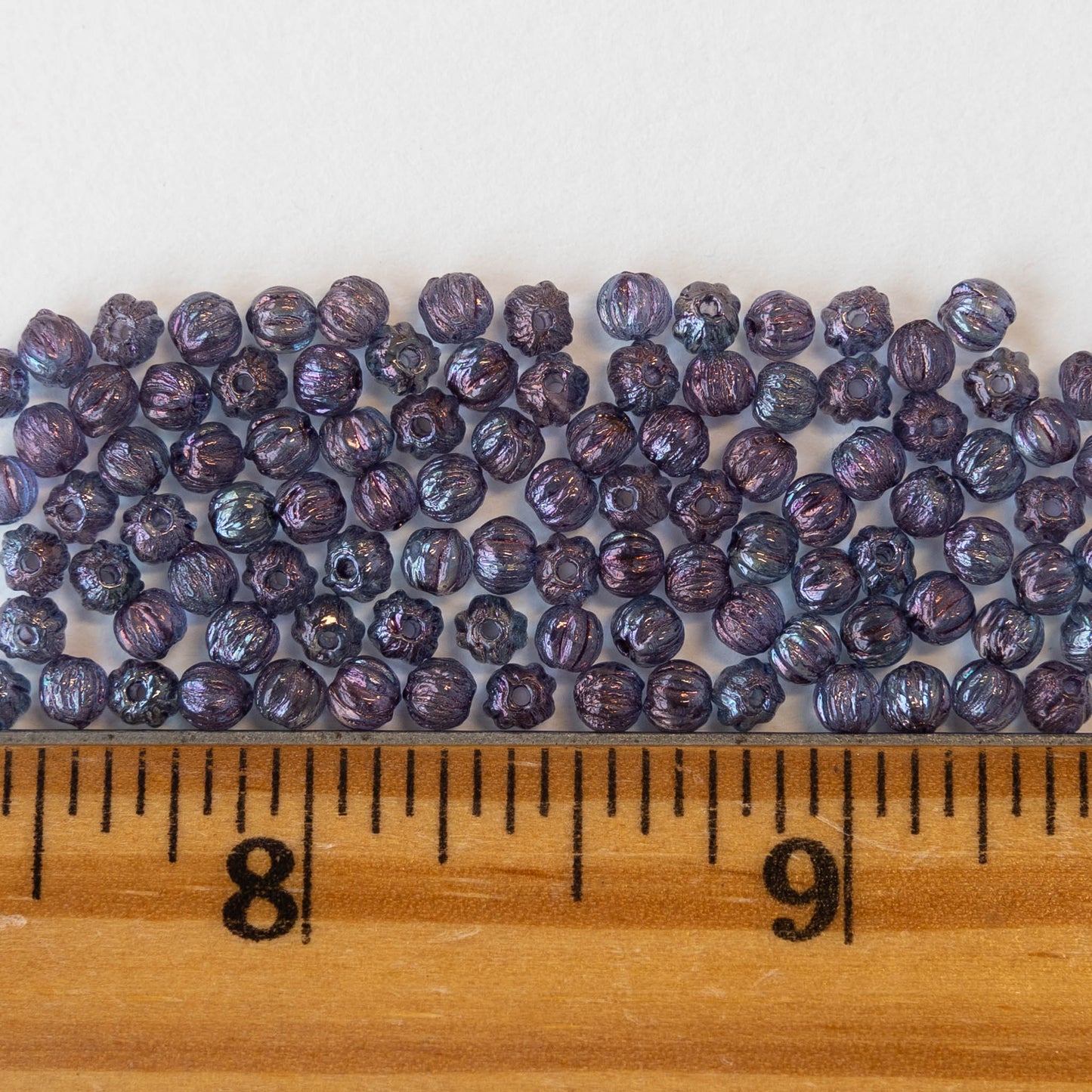 3mm Melon Beads - Denim Blue Luster - 100 Beads
