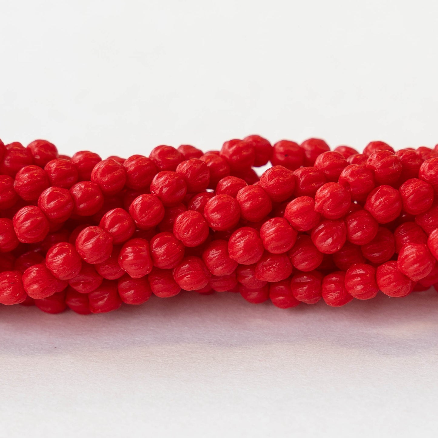 3mm Melon Beads - Semi Matte Opaque Red- 100 Beads