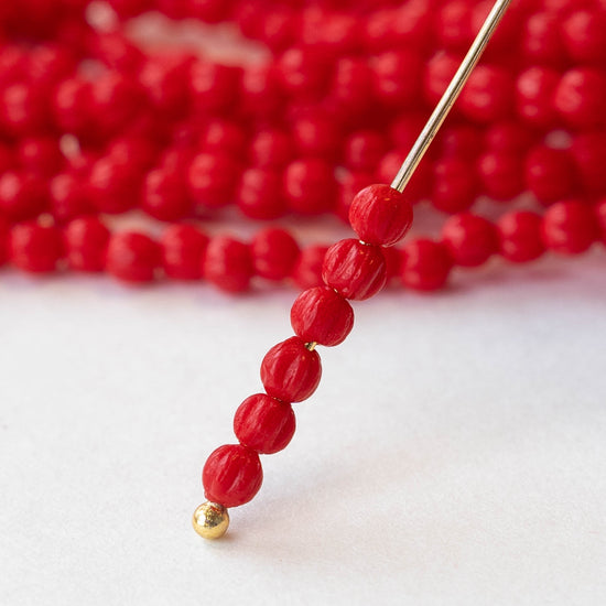 3mm Melon Beads - Semi Matte Opaque Red- 100 Beads