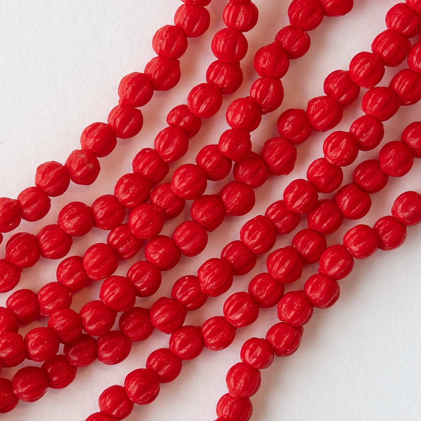 3mm Melon Beads - Semi Matte Opaque Red- 100 Beads