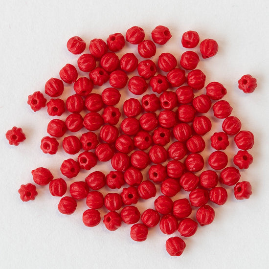 3mm Melon Beads - Semi Matte Opaque Red- 100 Beads