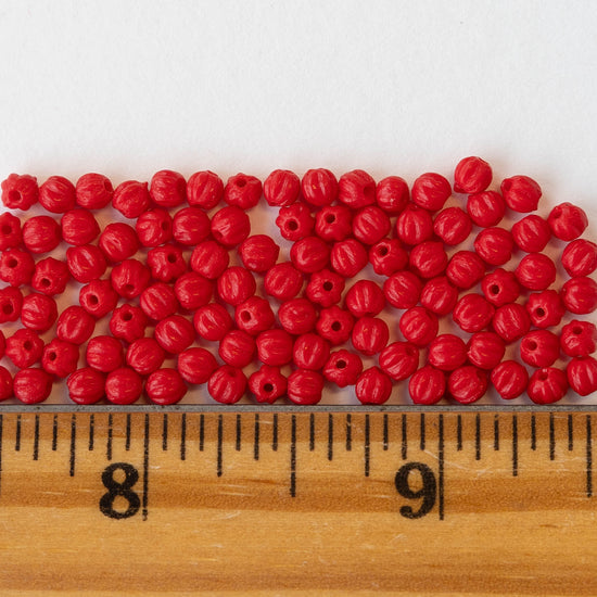 3mm Melon Beads - Semi Matte Opaque Red- 100 Beads