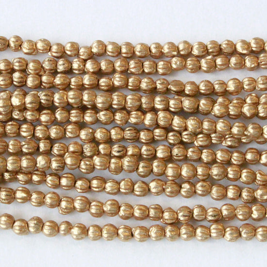 3mm Melon Beads -  Matte Golden Flax - 100 Beads