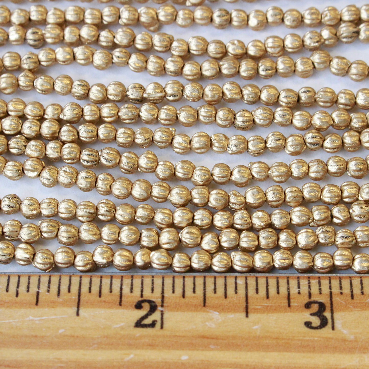 3mm Melon Beads -  Matte Golden Flax - 100 Beads
