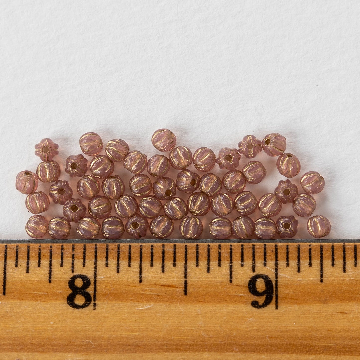 3mm Melon Beads - Dusty Rose with Gold Wash - 50 Beads