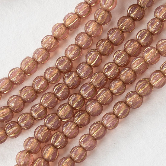 3mm Melon Beads - Dusty Rose with Gold Wash - 50 Beads