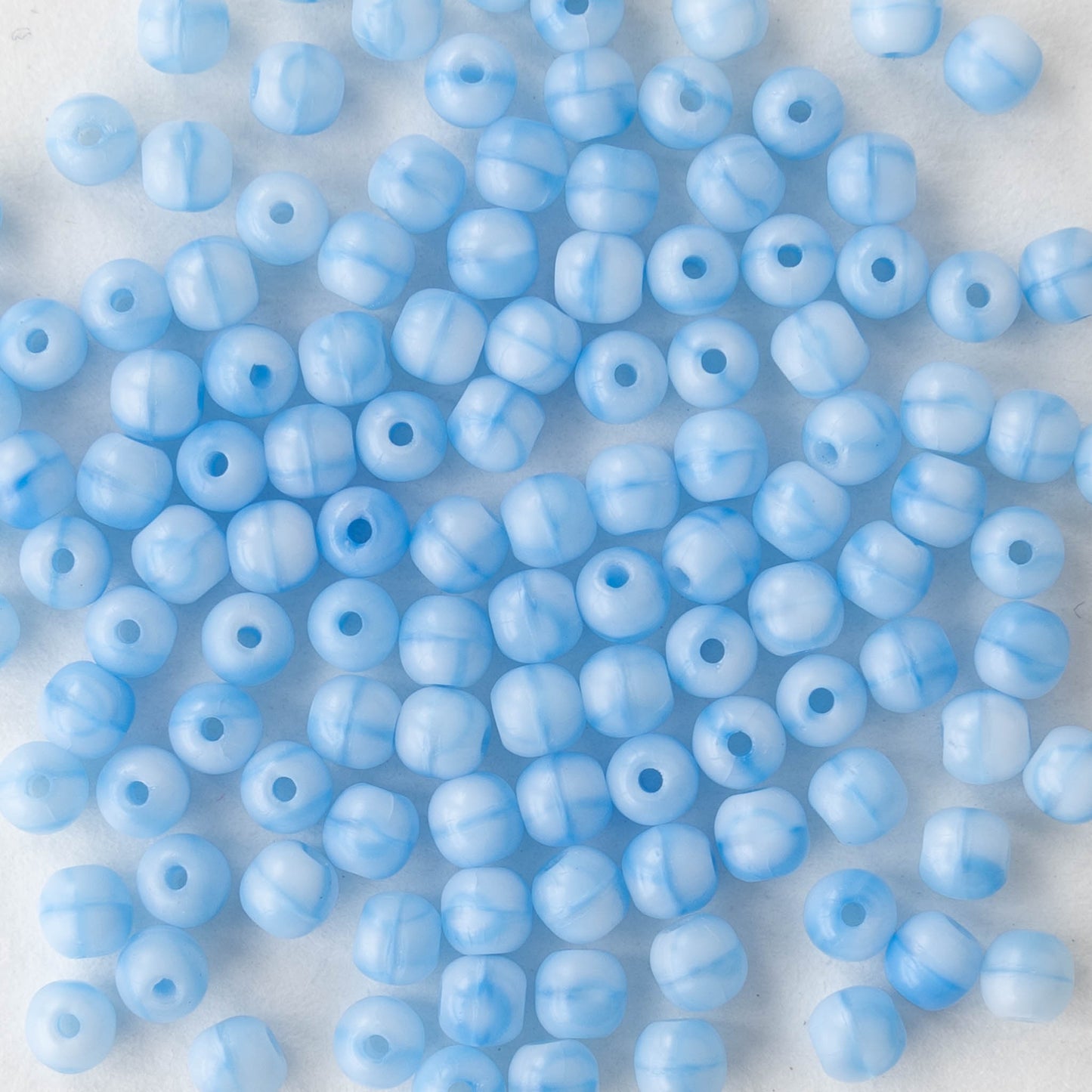 3mm Round Glass Beads - Light Blue Marble - 120 Beads