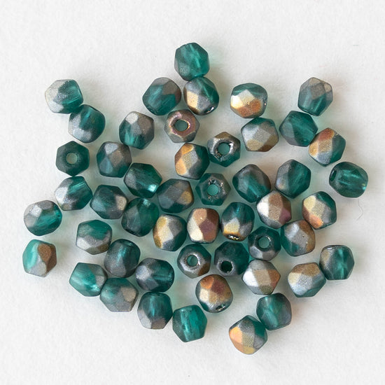 3mm Round Firepolished Beads - Teal Matte with AB - 100 Beads