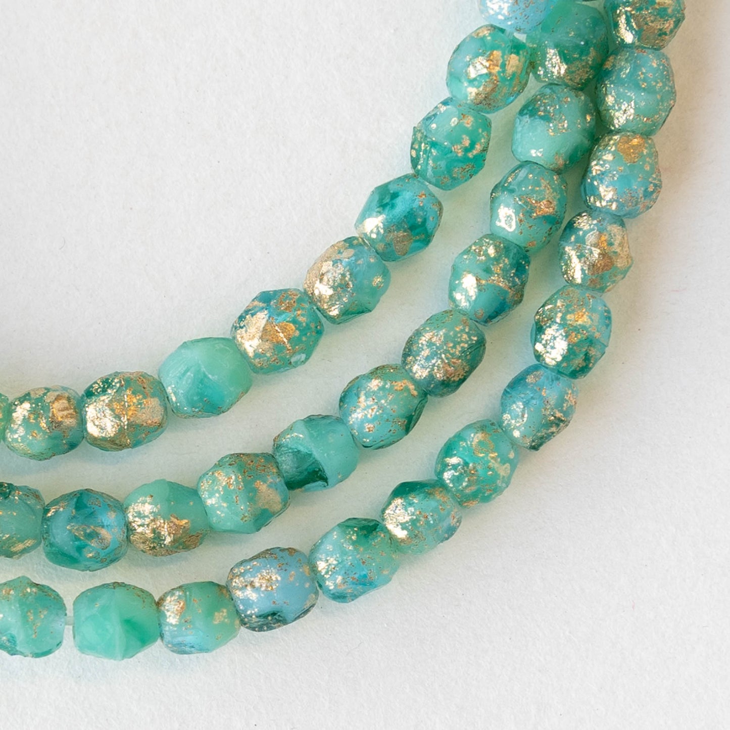 4mm Round Firepolished Beads - Aqua Mix with Gold Dust - 50 Beads