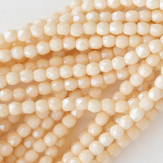 3mm Round Firepolished Beads - Ivory - 50 Beads