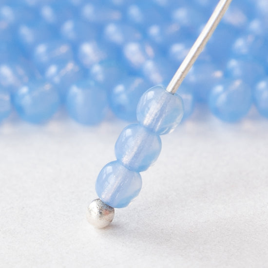 3mm Round Glass Beads - Light Blue Opaline  - 120 Beads