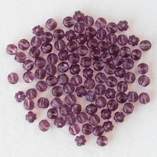 3mm Melon Beads - Amethyst - 100 Beads