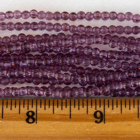 3mm Melon Beads - Amethyst - 100 Beads