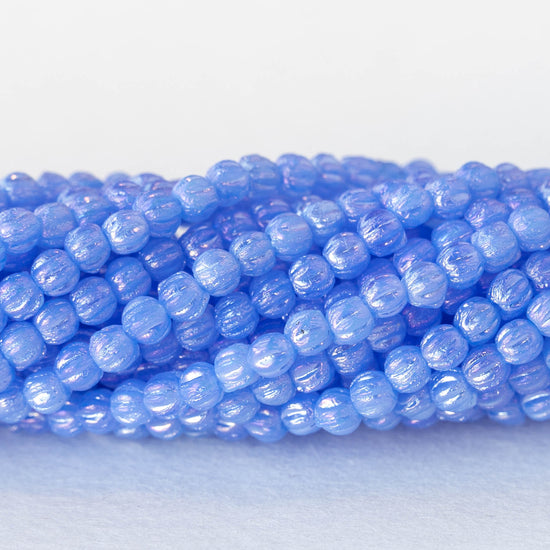 3mm Melon Beads - Milky Light Sapphire Luster AB - 100 Beads