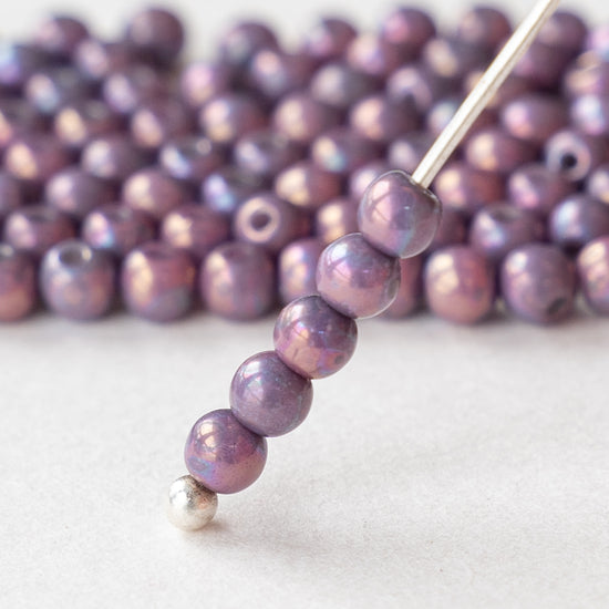 Load image into Gallery viewer, 3mm Round Glass Beads - Opaque Purple Luster - 120 Beads

