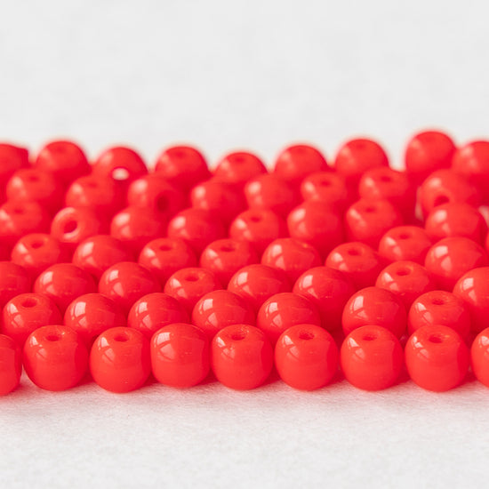 3mm Round Glass Beads - Opaque Red - 120 Beads