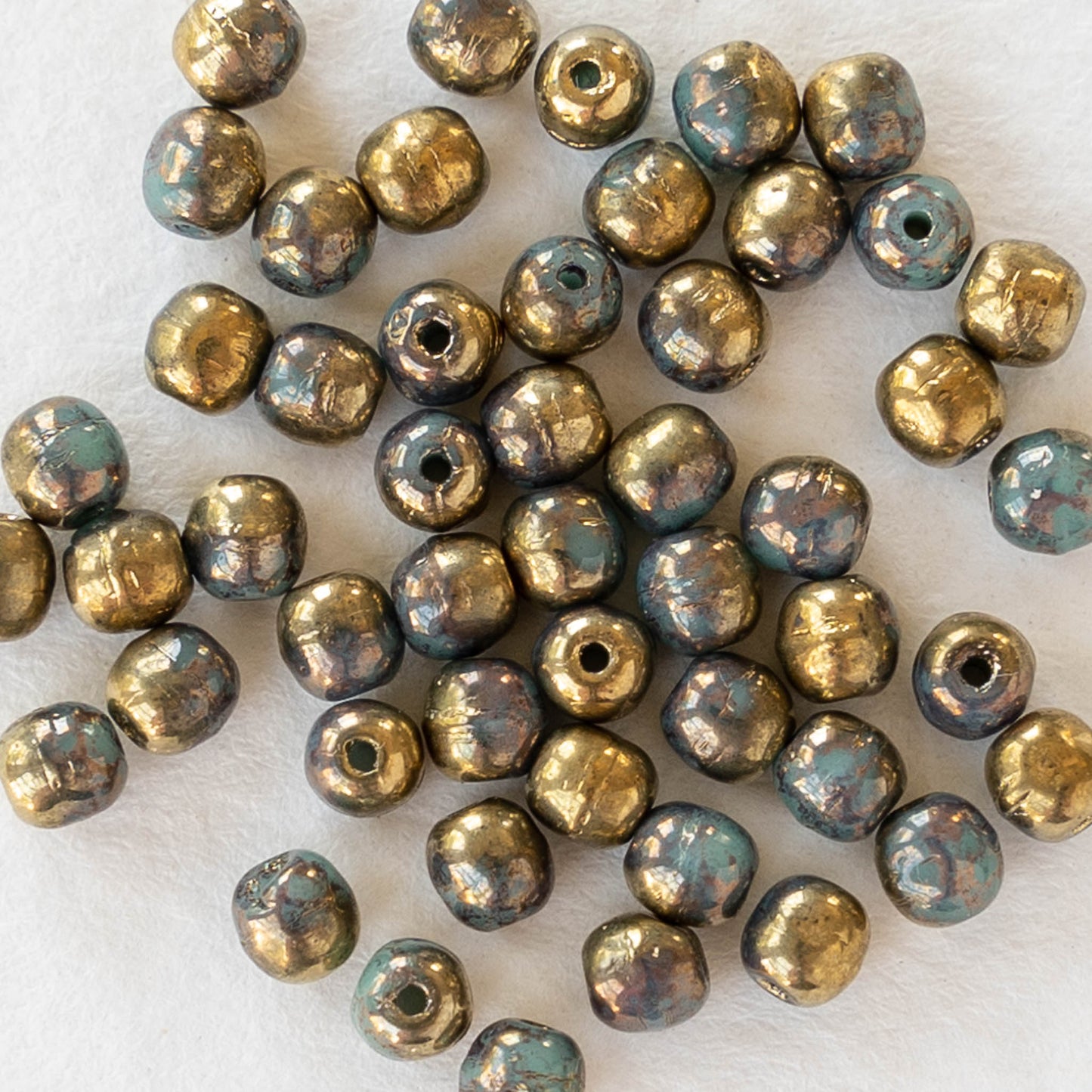 3mm Round Glass Beads - Teal with Gold Finish - 50 Beads