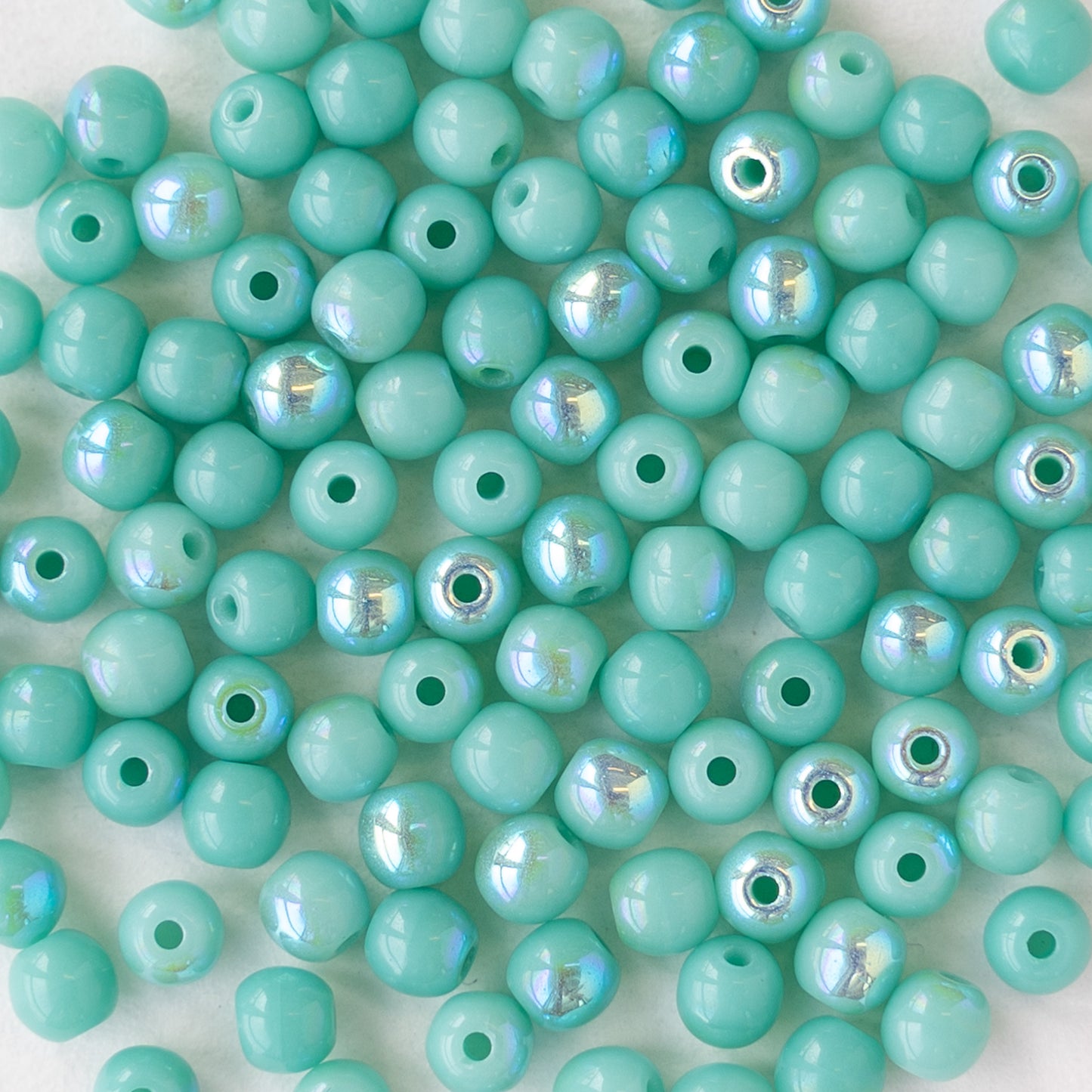 3mm Round Glass Beads - Opaque Seafoam Sparkle - 120 Beads