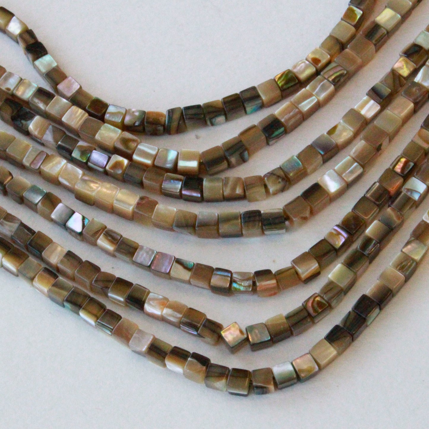 3mm Abalone Cube Beads - 16 Inch Strand