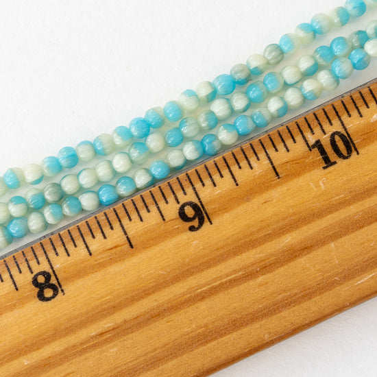 3mm Melon Bead - Ivory and Aqua  - 100 beads