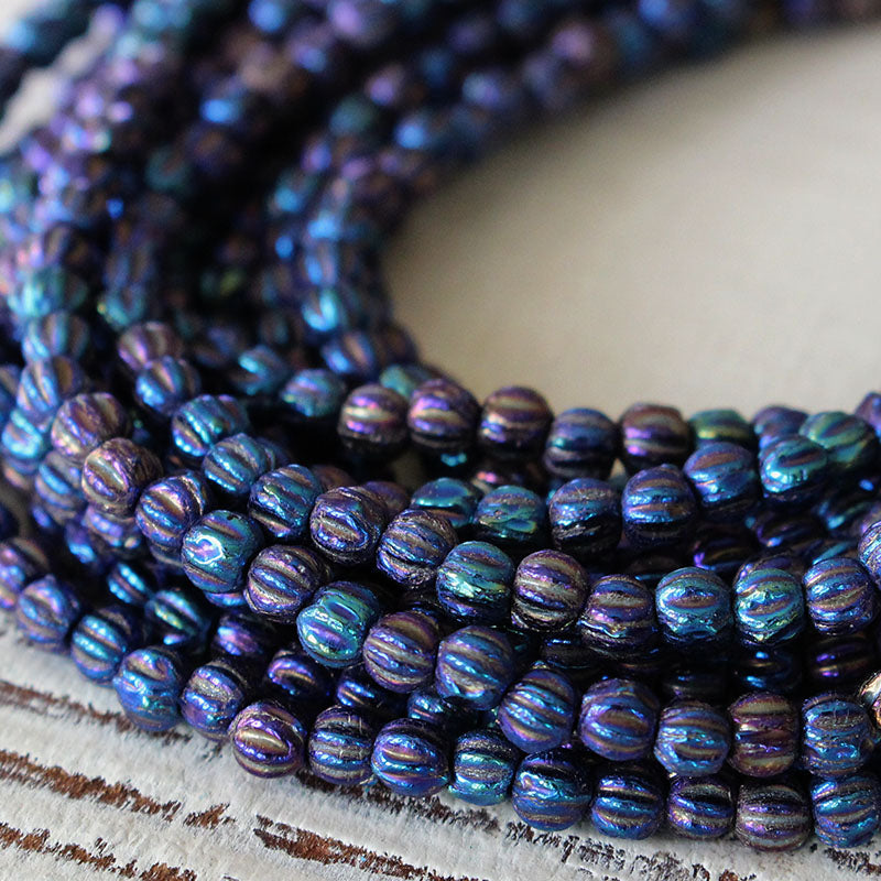 3mm Melon Beads - Blue Iris - 100 Beads