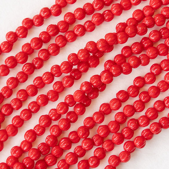 3mm Glass Melon Beads - Opaque Red - 100 Beads