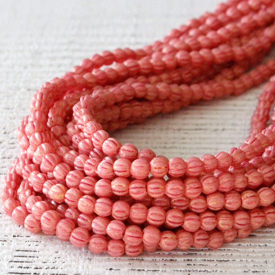 3mm Melon Beads - Watermelon Pink- 100 Beads