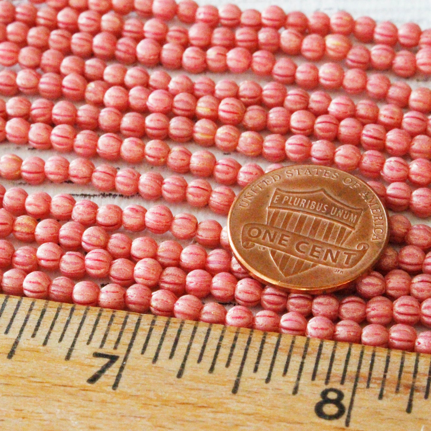 3mm Melon Beads - Watermelon Pink- 100 Beads