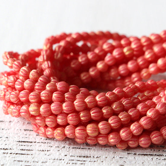 3mm Melon Beads - Watermelon Pink- 100 Beads