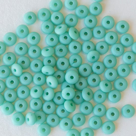 3mm Rondelle Beads - Matte Turquoise - 100 Beads